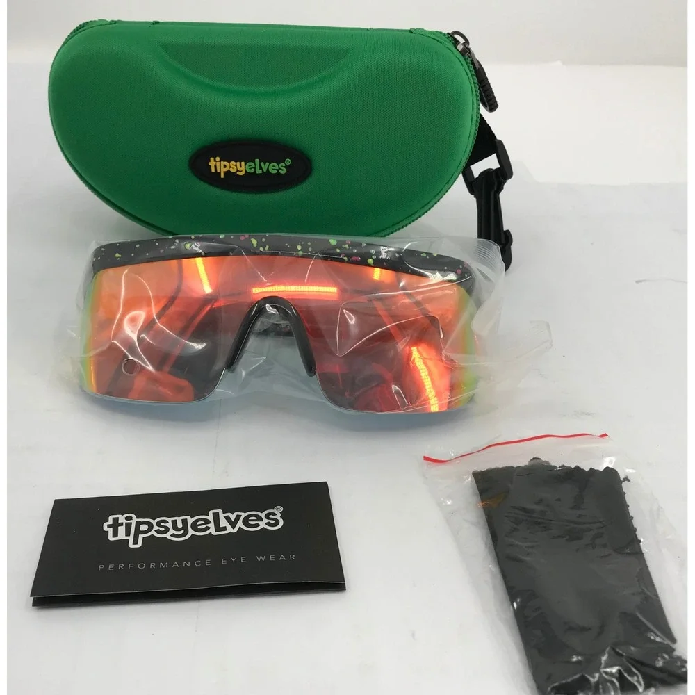 Tipsy Elves Performance Eye Wear Sunglasses‎ Black Neon Splatter Mirror Lens